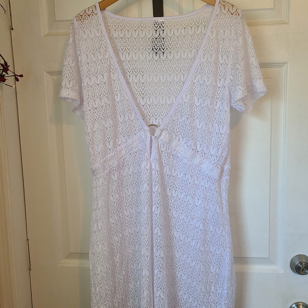 Anne Klein, Woman's Knit Cover-up Pool Dress, White, Size: Medium